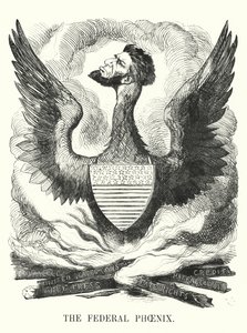 Punch cartoon: The Federal Phoenix - Znovuzvolení Abrahama Lincolna v prezidentských volbách v USA v roce 1864 (rytina) od English School