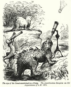 Punch cartoon: Dinosauři sledující kometu (rytina) od English School