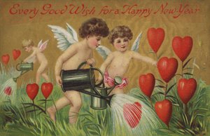 Putti zalévající srdce (chromolitho) od English School
