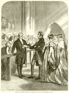 Královna Caroline odrazila od Door of Westminster Abbey od English School