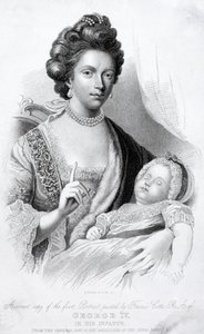 Královna Charlotta, choť krále Jiřího III., s jejich malým synem, budoucím princem regentem a králem Jiřím IV. od English School
