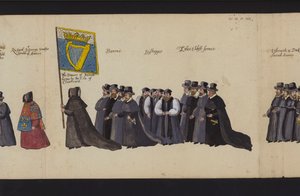 Pohřební průvod královny Alžběty I. (barevná rytina) od English School