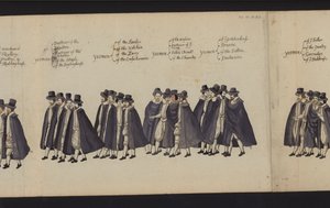 Pohřební průvod královny Alžběty I. (barevná rytina) od English School