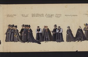 Pohřební průvod královny Alžběty I. (barevná rytina) od English School