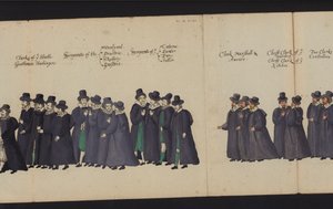 Pohřební průvod královny Alžběty I. (barevná rytina) od English School