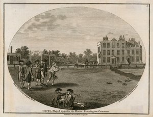 Quoits v roce 1788, hrál naproti Horns, Kennington Common od English School