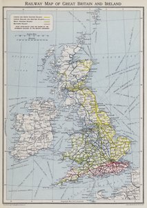 Železniční mapa Velké Británie a Irska (barevná litografie) od English School