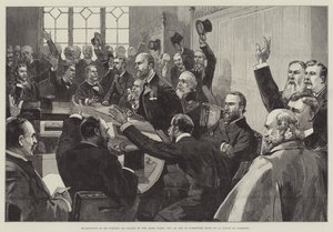 Znovuzvolení pana Parnella vůdcem Irské strany, 25. listopadu 1890, v místnosti výboru č. 15, Dolní sněmovna od English School