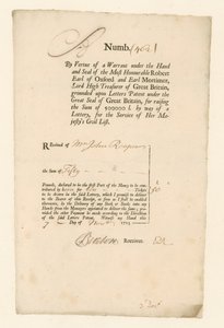 Potvrzení o občanské seznamové loterii z roku 1713 od English School