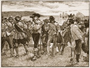 Přijetí vikomta Wimbledona v Plymouthu, ilustrace z Cassells Illustrated History of England (sépiová fotografie) od English School
