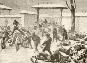 Obnova mrtvých po obléhání Plevny v Bulharsku v roce 1877 (litho) od English School