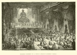 Náboženský obřad v čínské lamasery, buddhistický chrám od English School