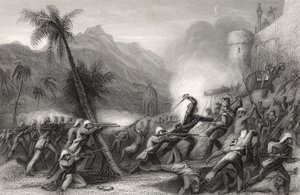 Odrazení výpadu před Dillí, z „Historie indické vzpoury“, vydané v roce 1858 od English School