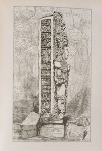 Znázornění mayských hieroglyfů na stéle, z 
