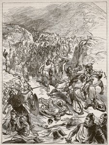Odražení Angličanů u Corwenu, ilustrace z Cassells Illustrated History of England (sépiová fotografie) od English School
