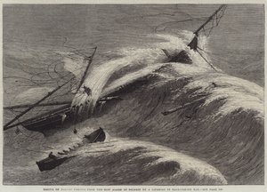 Záchrana jedenácti osob z lodního poplachu v Belfastu záchranným člunem v Ballycotton Bay (rytina) od English School