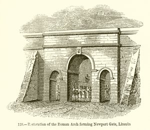 Obnova římského oblouku tvořícího Newport Gate, Lincoln od English School
