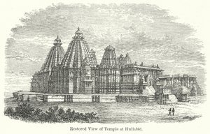 Restaurovaný pohled na chrám v Hullabidu (rytina) od English School