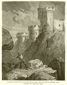 Richard Coeur de Lion dostává své smrtelné zranění před hradem Chaluz, 1199 od English School