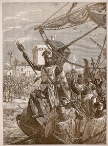 Richardovo vylodění u Jaffy, ilustrace z Cassells Illustrated History of England (sépiová fotografie) od English School
