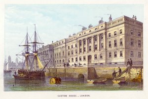 River Thames: Custom House, London (barevná rytina) od English School