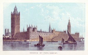 River Thames: Houses of Parliament (barevná rytina) od English School