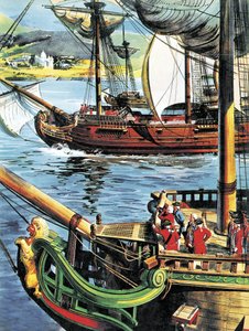 Robert Clive pluje Bengálským zálivem k ústí Gangy od English School