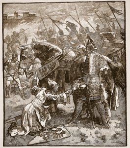 Robert žádá otce o milost, ilustrace z Cassells Illustrated History of England (sépiová fotografie) od English School