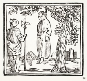 Robert se oběsil, ilustrace z Chap-books of the Eighteenth Century od Johna Ashtona, hospoda. 1882 od English School