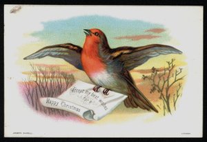 Robin s vánočním poselstvím, přáním. (chromolitho) od English School