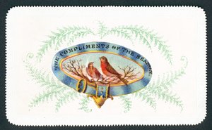 Robins sedí v oválu s kapradinou obklopují, vánoční přání od English School