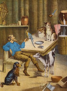 Robinson Crusoe (barevná litografie) od English School
