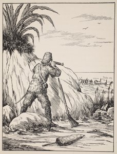 Robinson Crusoe, ilustrace z Příběhu Robinsona Crusoe: Adaptace pro děti v jazyce Defoes, hospoda. od Griffith Farran Browne & Co. Limited, Londýn od English School