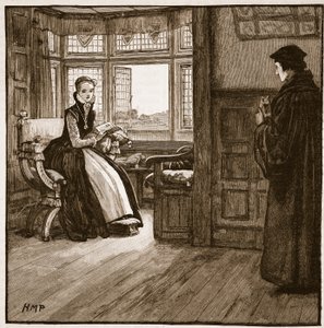 Návštěva Rogera Aschamse u lady Jane Greyové, ilustrace z Cassells Illustrated History of England (sépiová fotografie) od English School