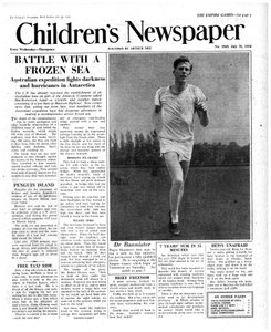 Roger Bannister, titulní strana "Dětských novin", 1954 (novinový papír)