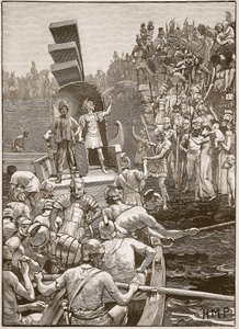 Římští vojáci opouštějící Británii, ilustrace z Cassells Illustrated History of England (sépiová fotografie) od English School