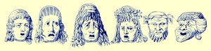 Římské divadelní masky, ilustrace z knihy Cassells Illustrated Universal History od Edwarda Olliera, vydané roku 1890 (digitálně upravený obrázek) od English School