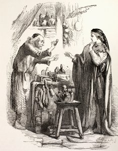 Romeo kupuje jed od lékárníka, ilustrace od Romea a Julie, z „The Illustrated Library Shakespeare“, vydané v Londýně 1890 (litho) od English School