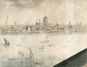 Střešní pohled na katedrálu St Pauls, Londýn a řeku Temži od English School