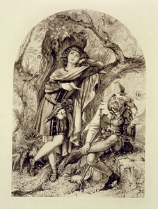 Rosalind a Touchstone, dějství III, scéna 2, v Jak se vám líbí, William Shakespeare (1564-1616) od English School
