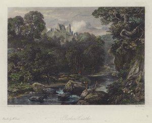 Roslin Castle, Scotland (barevná rytina) od English School