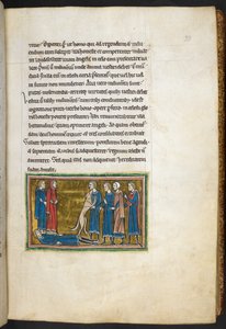 Královská 12 F.XIII, f.33 Pes identifikující vraha.  , z Bestiáře (ff. 3-141), Lapidárium (ff. 141v-149)  , 2. čtvrtina 13. století (vellum) od English School