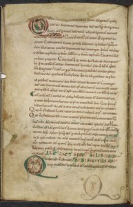 Royal 13. A.XI, f.79v Lidské tváře v iniciálách, De temporum ratione, Bede Ctihodný (vellum) od English School