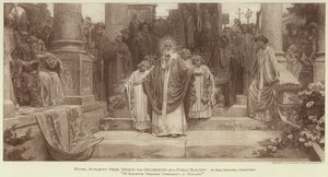 Návrh ceny Královské akademie za výzdobu veřejné budovy, „St Augustine Preaching Christianity in England“ (rytina) od English School