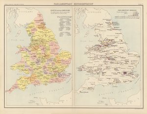 Royal Atlas, c 1900: Parlamentní zastoupení (barevné lito) od English School