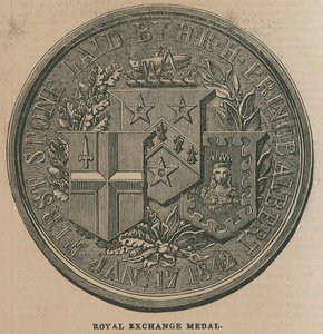 Royal Exchange Medal, udeřená na památku otevření Royal Exchange v roce 1844 od English School