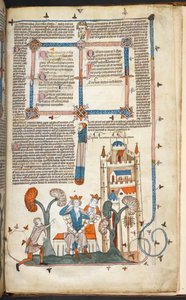 Royal MS 10 IV f.314r Král, královna a jejich hrad s okrajovou výzdobou, ilustrace z 