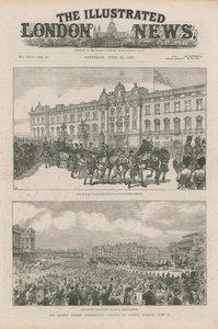 Královský průvod opouštějící Buckinghamský palác a v Hyde Park Corner od English School