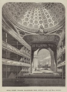 Royal Surrey Theatre, Blackfriars Road, Londýn, pan John Ellis, architekt (rytina) od English School