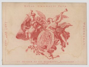 Královská dramatická slavnost na počest výročí nástupu krále Jiřího IV., 26. ledna 1825 (barevná rytina) od English School